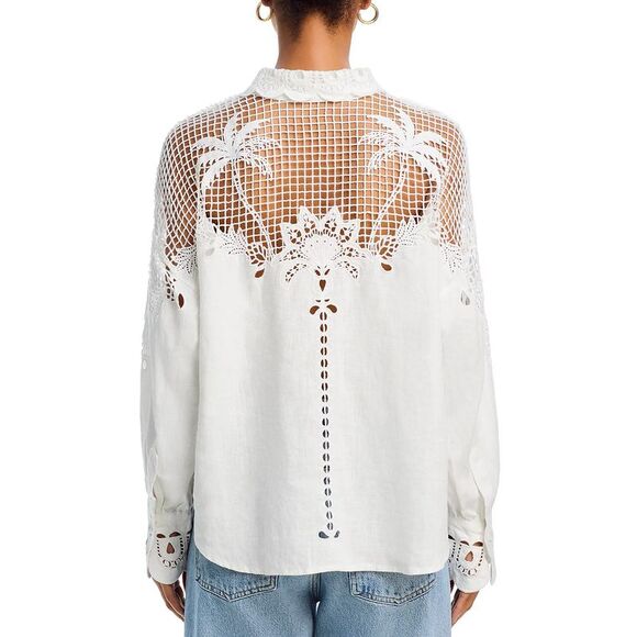 Farm Rio Womens Palms Richelieu Long Sleeve Shirt Small Off White - NWT $248 - Picture 3 of 7